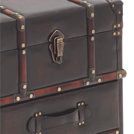 23" Dark Brown Faux Leather & Wood Traditional Cabinet